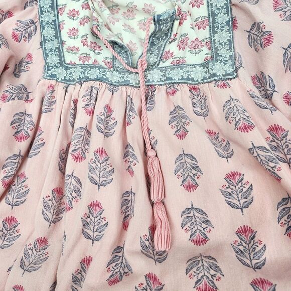 Old Navy Peasant Swing Dress Womens Large Pink Floral Tassels Cottagecore - Picture 7 of 12
